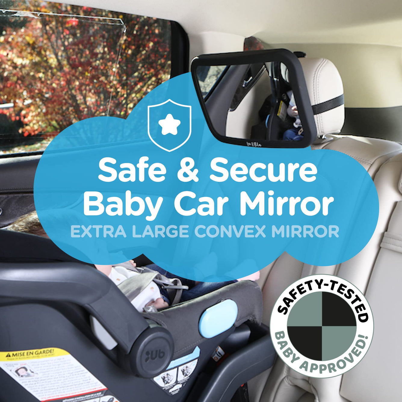 Leo and Ella Baby Car Mirror Safety First Certified Crash Tested for Rear Facing Baby Car Seat Shatterproof Mirror with Adjustable Safety Mount